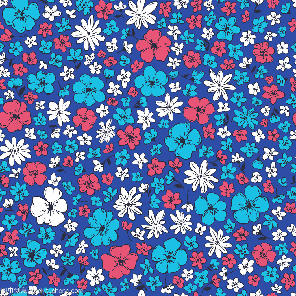 矢量无缝可爱手绘 天真无邪的花布世界
