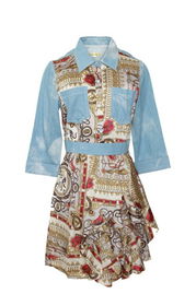 欧美春季新风尚 牛仔花布连衣裙的百搭魅力